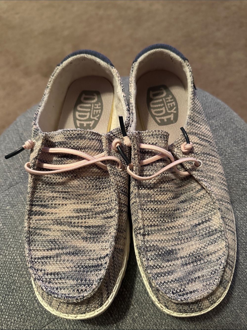 Hey Dude Knit Slip-On Loafers in Pink and Gray Marled